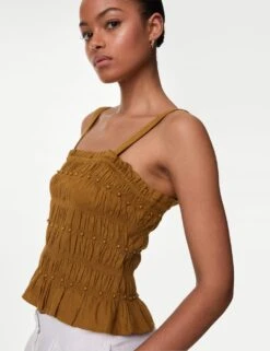 Linen Rich Square Neck Smocked Cami Top -Marksandspencer Sale Store linen rich square neck smocked cami top 13