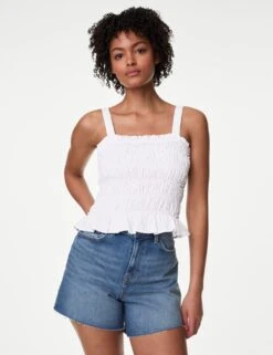 Linen Rich Square Neck Smocked Cami Top -Marksandspencer Sale Store linen rich square neck smocked cami top 7