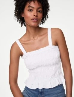 Linen Rich Square Neck Smocked Cami Top -Marksandspencer Sale Store linen rich square neck smocked cami top 8