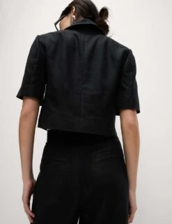 Linen Twill Rich Cropped Short Sleeve Jacket -Marksandspencer Sale Store linen twill rich cropped short sleeve jacket 13