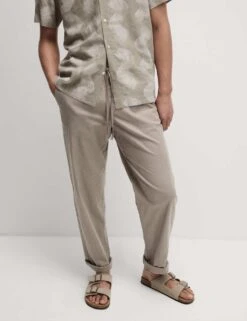 Loose Fit Cotton Linen Blend Elasticated Trousers -Marksandspencer Sale Store loose fit linen blend elasticated trousers 11