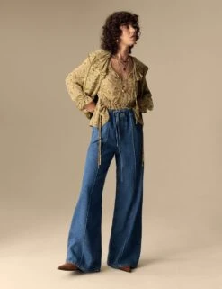 Lyocell Blend Pintuck Wide Leg Jeans -Marksandspencer Sale Store lyocell blend pintuck straight leg jeans 2