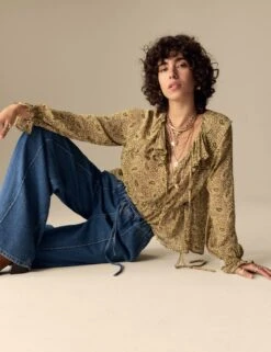 Lyocell Blend Pintuck Wide Leg Jeans -Marksandspencer Sale Store lyocell blend pintuck straight leg jeans 4