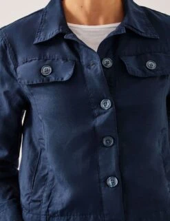 MONSOON Lyocell Rich Collared Cropped Jacket -Marksandspencer Sale Store lyocell rich collared cropped jacket 6