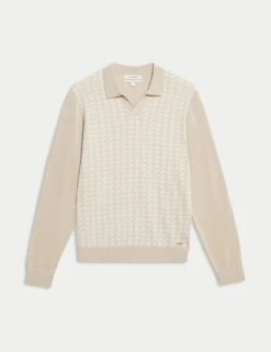 Mercerised Cotton Geometric Knitted Polo -Marksandspencer Sale Store mercerised cotton geometric knitted polo 6