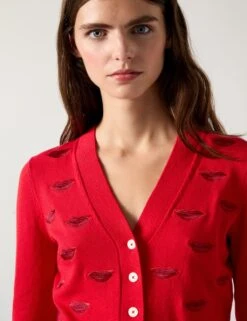 Merino Wool Blend Embroidered Lips Cardigan -Marksandspencer Sale Store merino wool blend embroidered lips cardigan 5