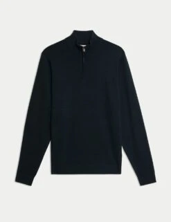 Jaeger Merino Wool Rich With Silk Half Zip Jumper -Marksandspencer Sale Store merino wool rich with silk half zip jumper 14