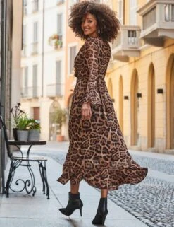 Mesh Animal Print V-Neck Midi Wrap Dress -Marksandspencer Sale Store mesh animal print v neck midi wrap dress 9