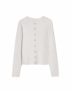 Metallic Crew Neck Slim Fit Cardigan -Marksandspencer Sale Store metallic crew neck slim fit cardigan 1