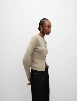 Metallic Crew Neck Slim Fit Cardigan -Marksandspencer Sale Store metallic crew neck slim fit cardigan 10