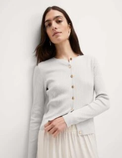 Metallic Crew Neck Slim Fit Cardigan -Marksandspencer Sale Store metallic crew neck slim fit cardigan 15