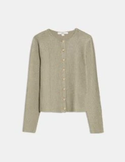 Metallic Crew Neck Slim Fit Cardigan -Marksandspencer Sale Store metallic crew neck slim fit cardigan 7