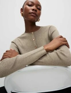 Metallic Crew Neck Slim Fit Cardigan -Marksandspencer Sale Store metallic crew neck slim fit cardigan 8