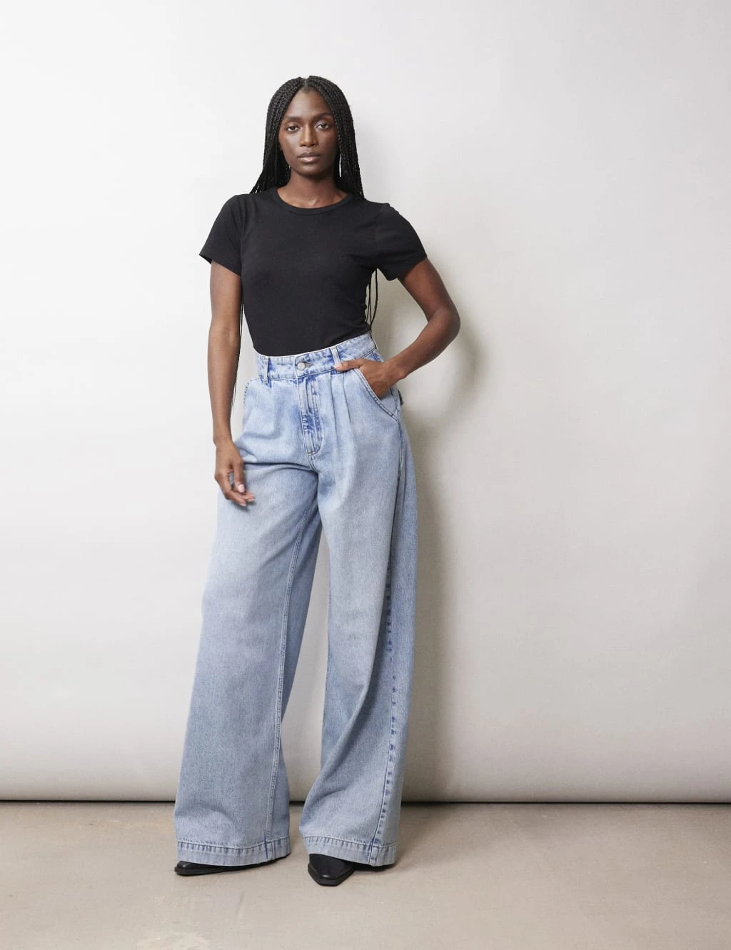 Mid Rise Pleat Front Wide Leg Jeans 7 Mid Rise Pleat Front Wide Leg Jeans - Image 7