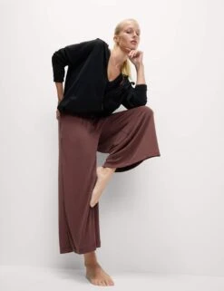Modal Rich Ribbed Relaxed Culottes -Marksandspencer Sale Store modal rich ribbed relaxed culottes 16