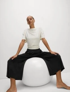 Modal Rich Ribbed Relaxed Culottes -Marksandspencer Sale Store modal rich ribbed relaxed culottes 6