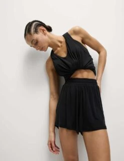 Modal Rich Ribbed Relaxed High Waisted Yoga Shorts -Marksandspencer Sale Store modal rich ribbed relaxed high waisted yoga shorts 8