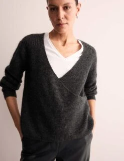 Jaeger Mohair Blend Wrap Jumper -Marksandspencer Sale Store mohair blend wrap jumper 8