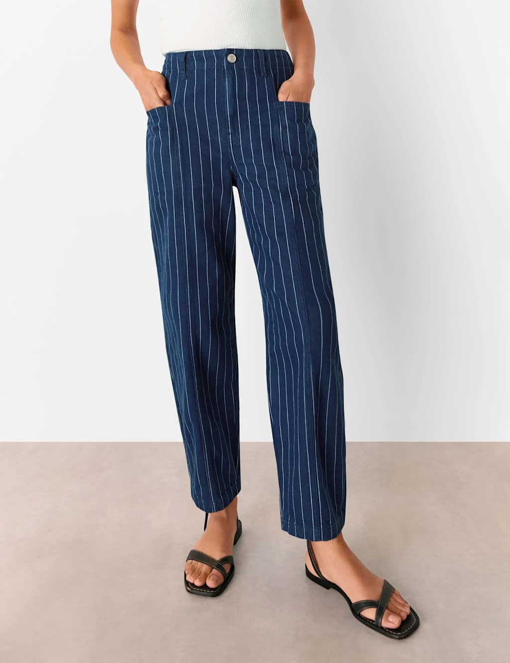 Whistles Pinstripe High Waisted Barrel Jeans 8 Whistles Pinstripe High Waisted Barrel Jeans - Image 8