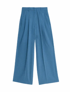 Pinstripe Pleat Front Wide Leg Trousers -Marksandspencer Sale Store pinstripe pleat front wide leg trousers