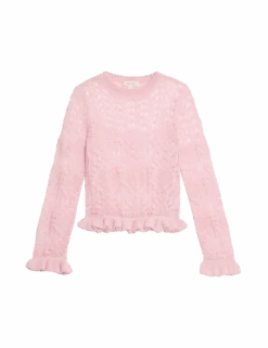 Pointelle Ruffle Fitted Jumper With Alpaca -Marksandspencer Sale Store pointelle ruffle fitted jumper with alpaca