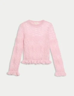 Pointelle Ruffle Fitted Jumper With Alpaca -Marksandspencer Sale Store pointelle ruffle fitted jumper with alpaca 8