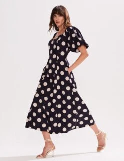 Polka Dot Puff Sleeve Midaxi Tea Dress -Marksandspencer Sale Store polka dot puff sleeve midaxi tea dress 5