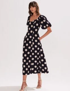 Polka Dot Puff Sleeve Midaxi Tea Dress -Marksandspencer Sale Store polka dot puff sleeve midaxi tea dress 6
