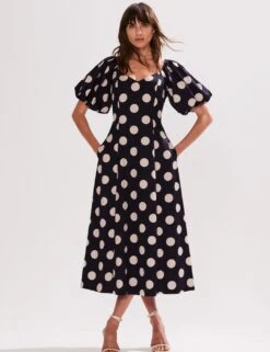 Polka Dot Puff Sleeve Midaxi Tea Dress -Marksandspencer Sale Store polka dot puff sleeve midaxi tea dress 7