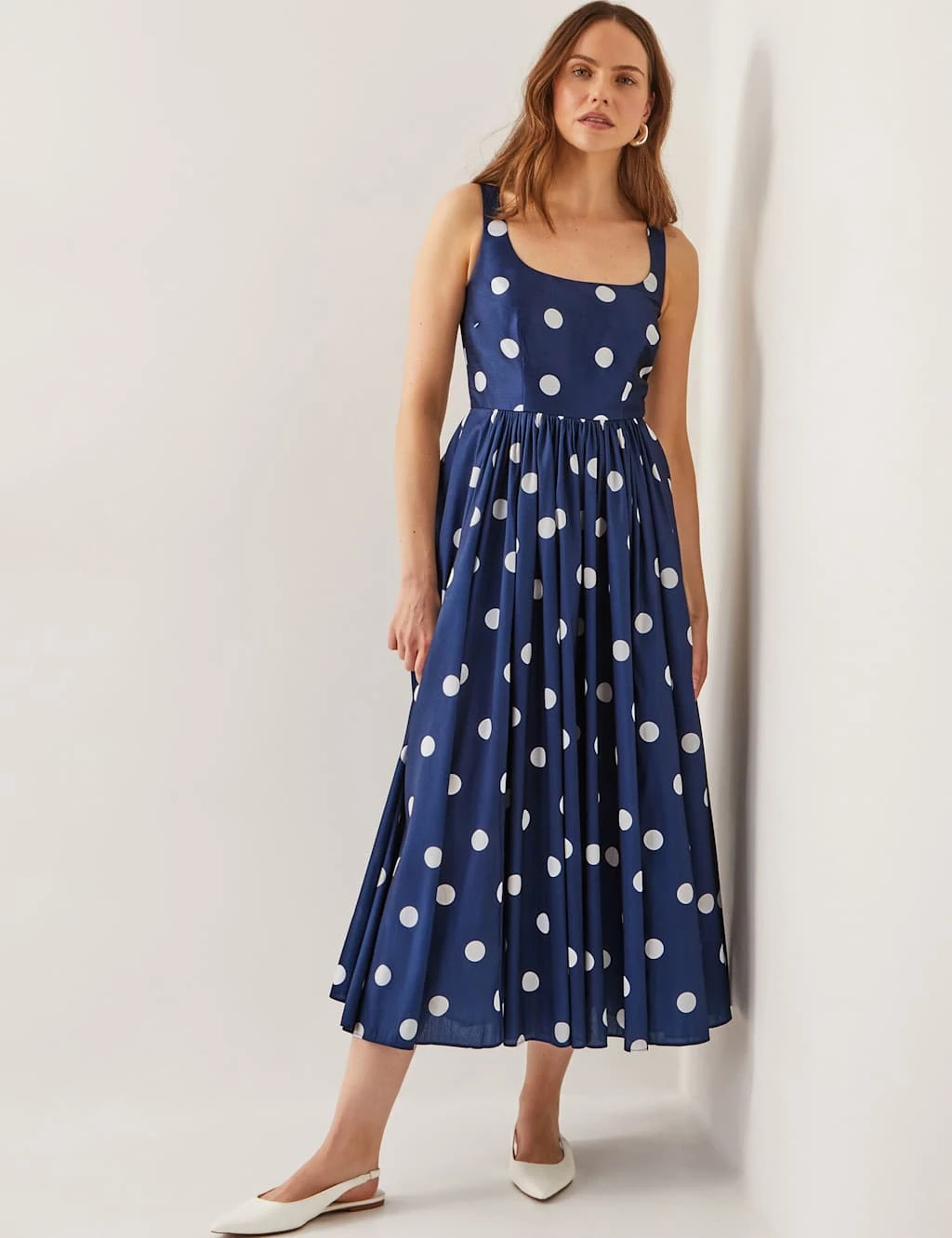 MONSOON Polka Dot Square Neck Midi Waisted Dress 12 MONSOON Polka Dot Square Neck Midi Waisted Dress - Image 12