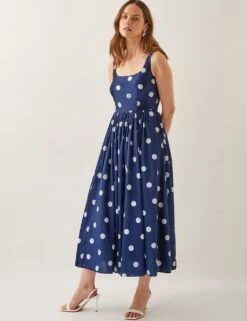 MONSOON Polka Dot Square Neck Midi Waisted Dress 19 MONSOON Polka Dot Square Neck Midi Waisted Dress -Marksandspencer Sale Store polka dot square neck midi waisted dress 7