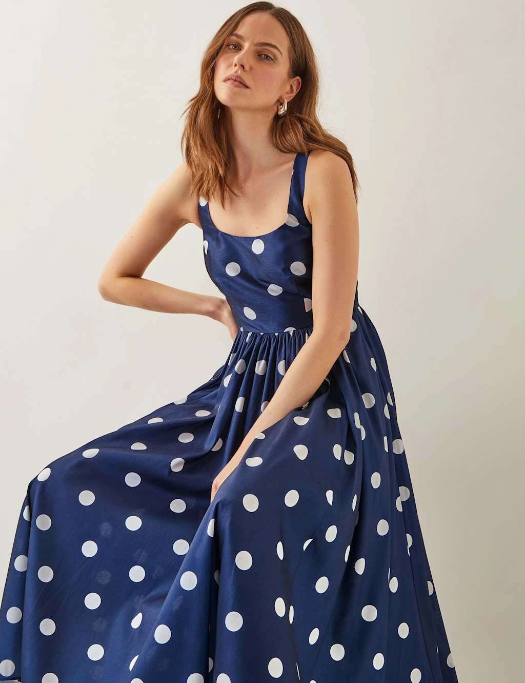 MONSOON Polka Dot Square Neck Midi Waisted Dress 10 MONSOON Polka Dot Square Neck Midi Waisted Dress - Image 10