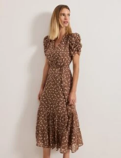 Polka Dot Tie Waist Midi Tiered Dress -Marksandspencer Sale Store polka dot tie waist midi tiered dress 12