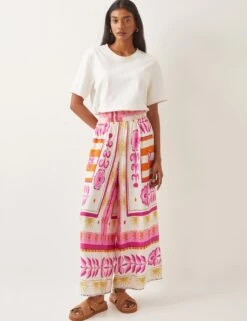 MONSOON Printed Elasticated Waist Wide Leg Trousers -Marksandspencer Sale Store printed elasticated waist wide leg trousers 6