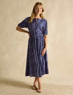 Joules Printed Round Neck Midaxi Waisted Dress -Marksandspencer Sale Store printed round neck midaxi waisted dress 9
