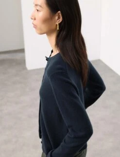 Pure Cashmere Crew Neck Relaxed Cardigan -Marksandspencer Sale Store pure cashmere crew neck relaxed cardigan 13