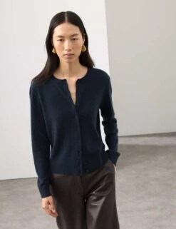 Pure Cashmere Crew Neck Relaxed Cardigan -Marksandspencer Sale Store pure cashmere crew neck relaxed cardigan 15