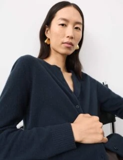 Pure Cashmere Crew Neck Relaxed Cardigan -Marksandspencer Sale Store pure cashmere crew neck relaxed cardigan 17