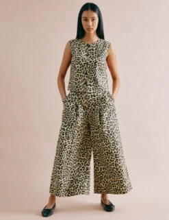 Pure Cotton Animal Print Wide Leg Culottes -Marksandspencer Sale Store pure cotton animal print wide leg culottes 7