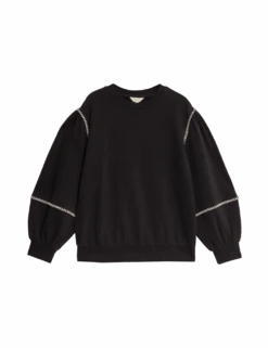 Pure Cotton Blouson Sleeve Sweatshirt -Marksandspencer Sale Store pure cotton blouson sleeve sweatshirt