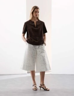 Pure Cotton Broderie Detail Wide Leg Culottes -Marksandspencer Sale Store pure cotton broderie detail wide leg culottes 11