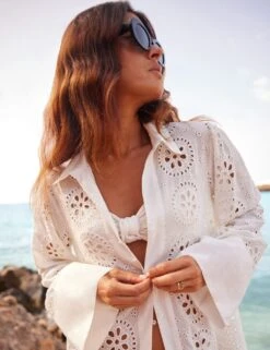 Pure Cotton Broderie Maxi Shirt Dress -Marksandspencer Sale Store pure cotton broderie maxi shirt dress 11