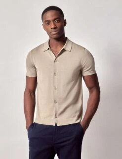 Pure Cotton Button Through Knitted Polo Shirt -Marksandspencer Sale Store pure cotton button through knitted polo shirt 3