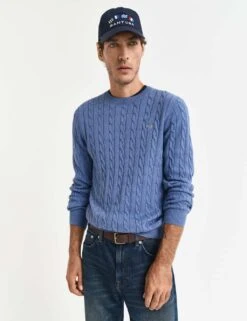 Gant Pure Cotton Cable Crew Neck Jumper -Marksandspencer Sale Store pure cotton cable crew neck jumper 12