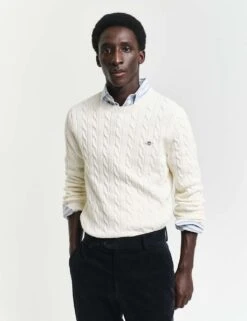 Gant Pure Cotton Cable Crew Neck Jumper -Marksandspencer Sale Store pure cotton cable crew neck jumper 4