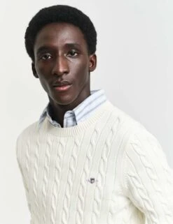Gant Pure Cotton Cable Crew Neck Jumper -Marksandspencer Sale Store pure cotton cable crew neck jumper 7