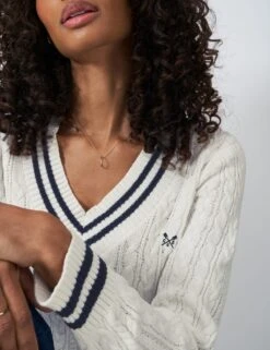 Pure Cotton Cable Knit V-Neck Cricket Jumper -Marksandspencer Sale Store pure cotton cable knit v neck cricket jumper 11