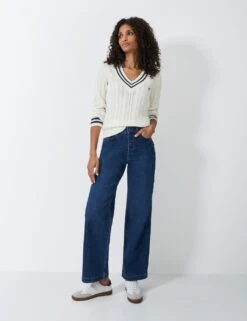 Pure Cotton Cable Knit V-Neck Cricket Jumper -Marksandspencer Sale Store pure cotton cable knit v neck cricket jumper 13