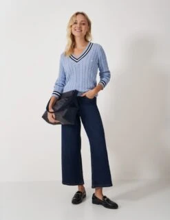 Pure Cotton Cable Knit V-Neck Cricket Jumper -Marksandspencer Sale Store pure cotton cable knit v neck cricket jumper 9