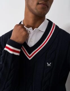 Pure Cotton Cable V-Neck Jumper -Marksandspencer Sale Store pure cotton cable v neck jumper 9